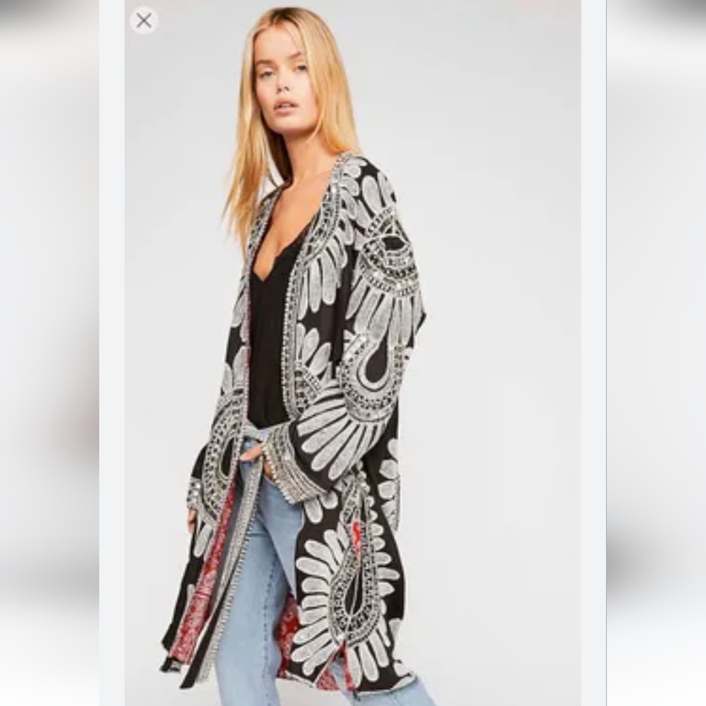 Free People Black and White Bohemian Kimono - Picture 1 of 12